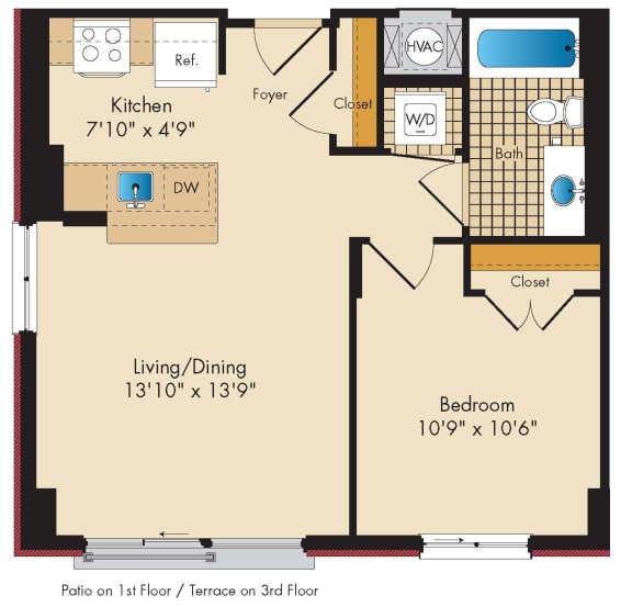 1 Bedroom B1.2 Floor Plan 1 Bedroom B1.2 Floor Plan at Highland Park at Columbia Heights Metro, Washington