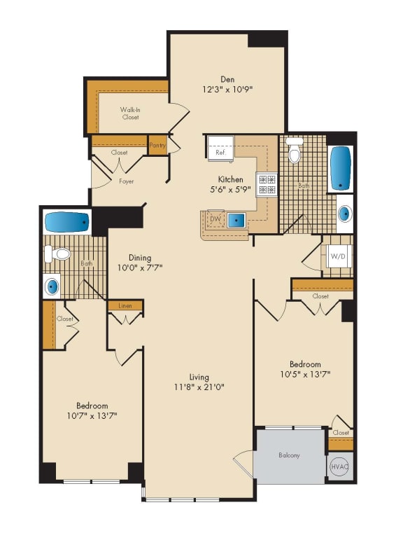 2 Bedroom with Den 2F-A Floor Plan 2 Bedroom with Den 2F-A Floor Plan at Highland Park at Columbia Heights Metro, Washington