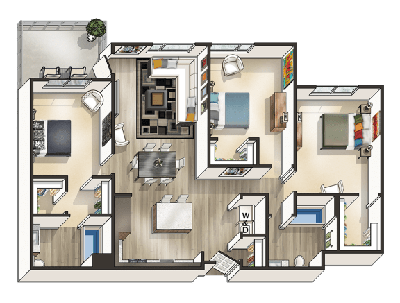 3 bedroom Floor plan Mode Apartments for rent in San Mateo