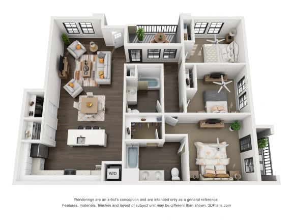 3 Bedroom Luxury Apartment 3 Bedroom Luxury Apartment 3D Floorplan at Tempranillo Apartment Homes