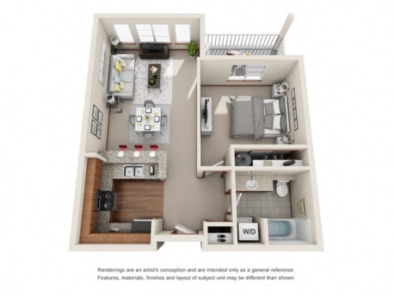 1 Bed 1 Bath Floor plan 1 Bed 1 Bath Floor plan at Harrington Square, Renton, 98056