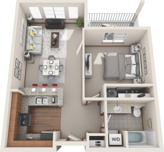 1 Bed 1 Bath Floor plan 1 Bed 1 Bath Floor plan at Harrington Square, Renton, WA