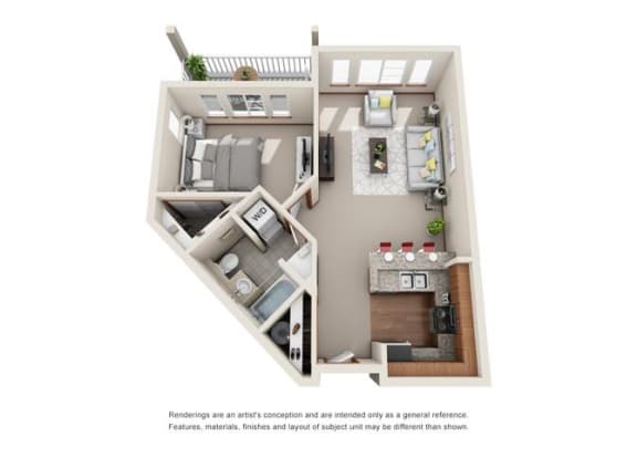 1 Bed 1 Bath Floor plan 1 Bed 1 Bath Floor plan at Harrington Square, Renton, WA