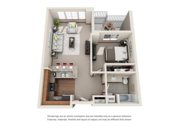 1 Bed 1 Bath Floor plan 1 Bed 1 Bath Floor plan at Harrington Square, Renton, Washington