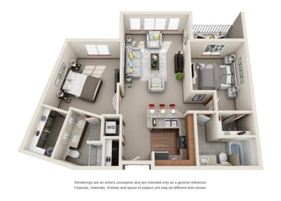 2 Bed 2 Bath Floor plan 2 Bed 2 Bath Floor plan at Harrington Square, Washington, 98056