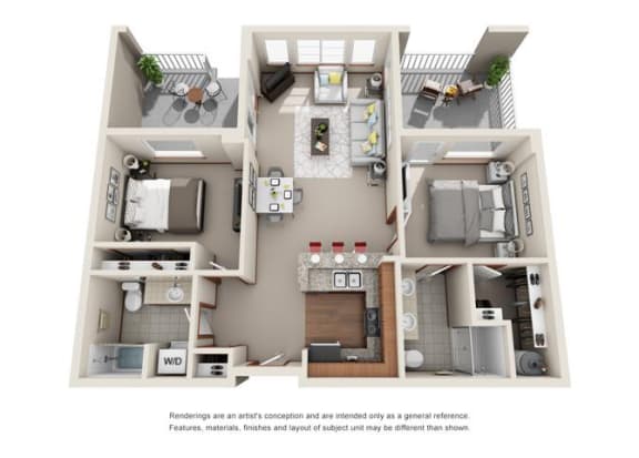 2 Bed 2 Bath Floor plan 2 Bed 2 Bath Floor plan at Harrington Square, Renton, 98056