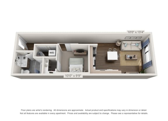 1A 3D Floor Plan large one bedroom floor plan option for denver