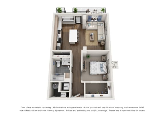 1H 3D Floor Plan large apartment layout for luxury living in denver