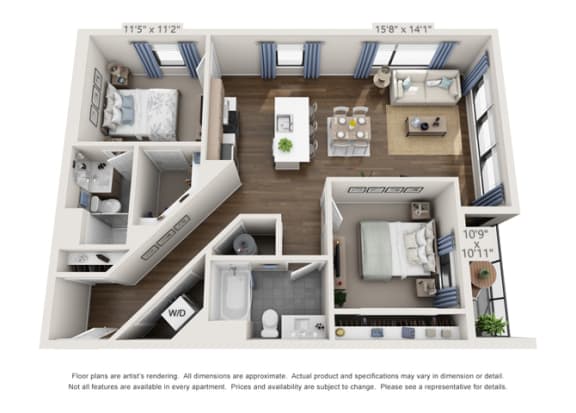 2E 3D Floor Plan corner unit floor plan for apartment building in denver
