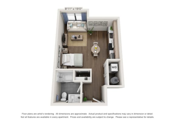B 3D Floor Plan studio with large window in denver