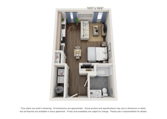E 3D Floor Plan contemporary apartment floor plan in denver colorado