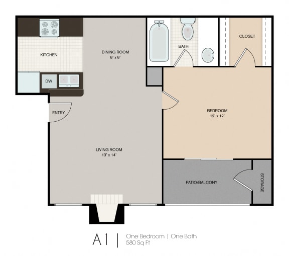A1 1x1 580 sf Park Place|A1 1x1 580 sf