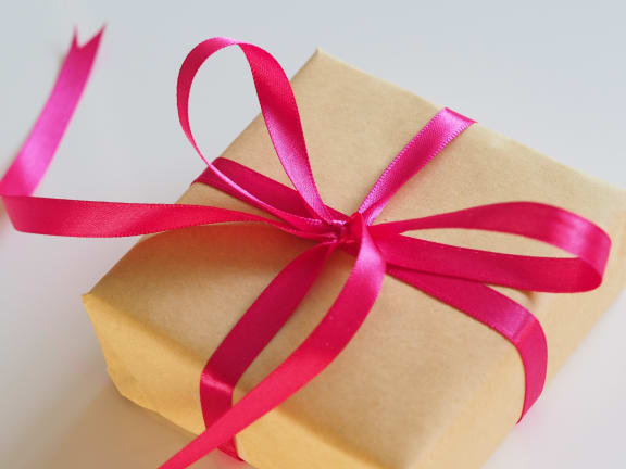 cardboard gift box at Sumida Gardens Apartments, Santa Barbara, CA