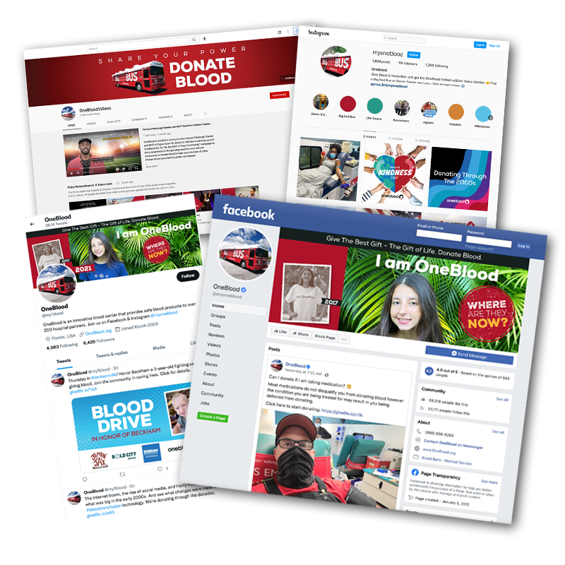 image of OneBlood\'s social media channel designs image of OneBlood\'s social media channel designs