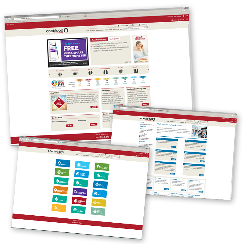 image of OneBlood\'s \"Pulse\" Sharepoint intranet site image of OneBlood\'s \"Pulse\" Sharepoint intranet site