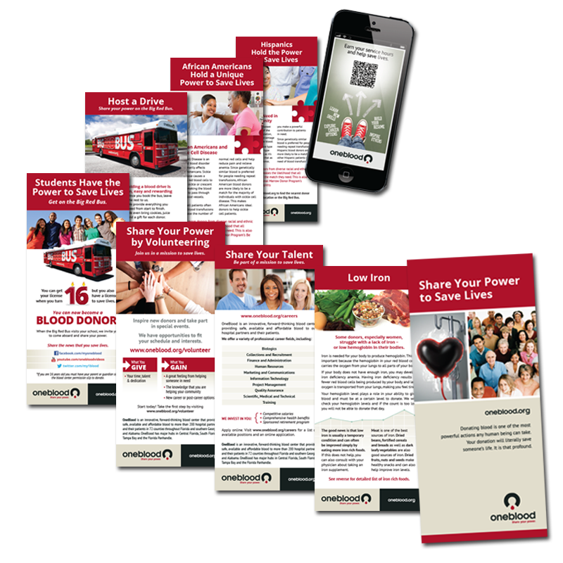 image of OneBlood\'s print collateral design image of OneBlood\'s print collateral design
