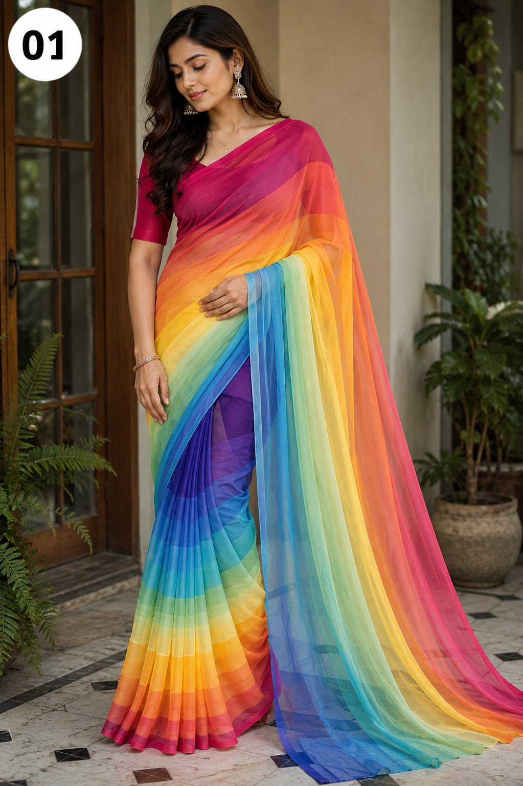 Rongdhonu Georgette Saree-09 - Jamdani & Silk Sarees | চারুলতা লাইফস্টাইল (Charulata Lifestyle)