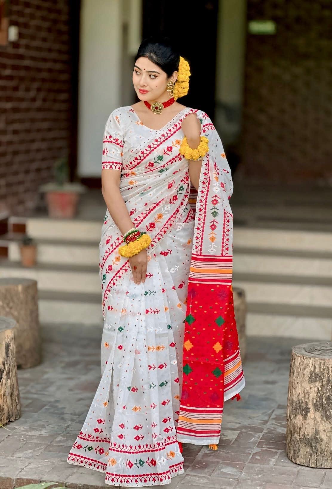 Half Silk block Print Saree - Jamdani & Silk Sarees | চারুলতা লাইফস্টাইল (Charulata Lifestyle)