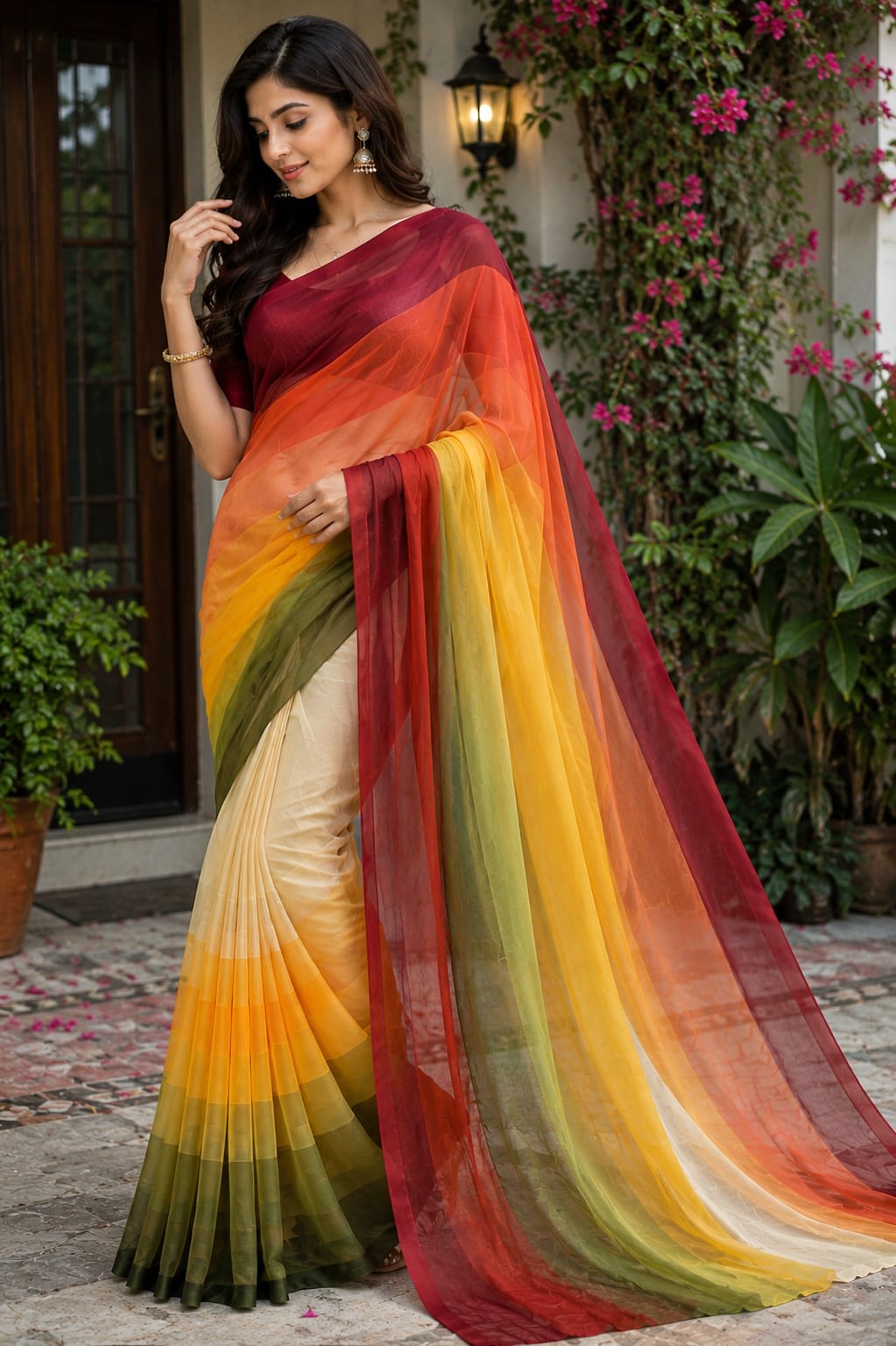 Rongdhonu Georgette Saree-view - Jamdani & Silk Sarees | চারুলতা লাইফস্টাইল (Charulata Lifestyle)