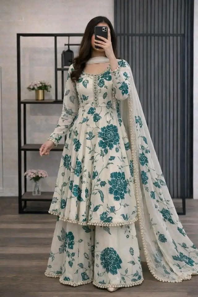 এক্সক্লুসিভ গোলাপ গাউন থ্রি-পিস (Golap Gown Three Piece) – কটন প্রিন্ট ও সিকোয়েন্স ওয়ার্ক | চারুলতা লাইফস্টাইল (Charulata Lifestyle)