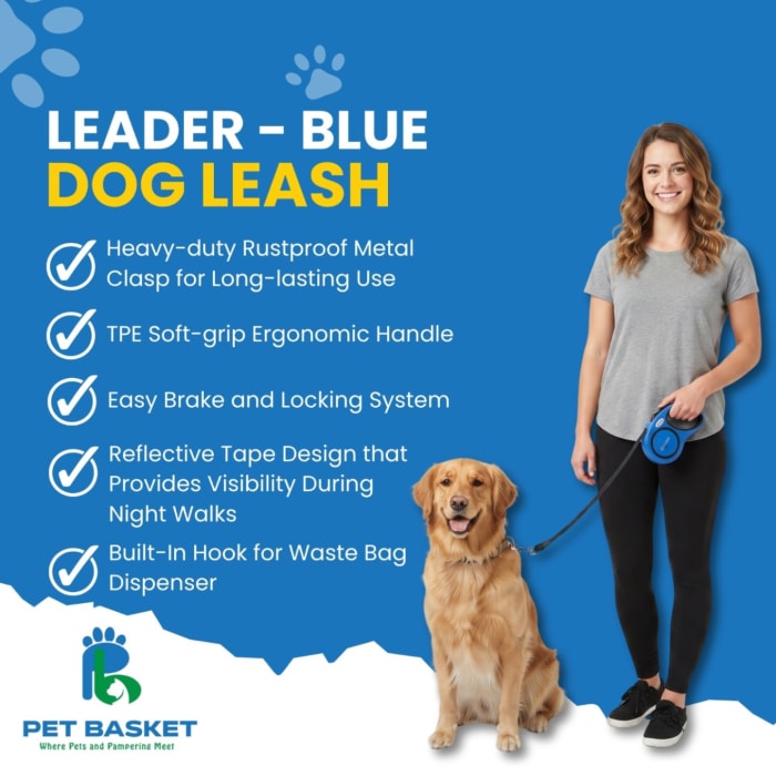 Leader - Blue Retractable Dog Leash - S (5M Leash, One-Button Lock & Brake for Puppies & Small Dogs up to 12kg)  view 2
