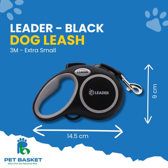 Leader - Black Retractable Dog Leash - XS (3M Leash, One-Button Lock & Brake for Puppies & Small Dogs up to 12kg) view 5