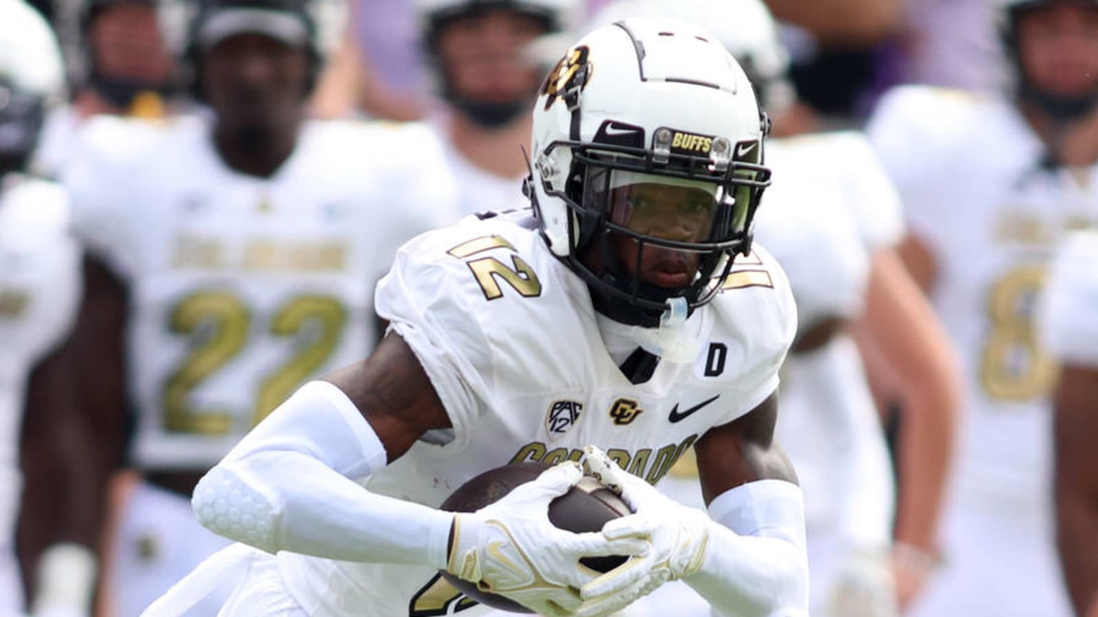 Sep 2, 2023; Fort Worth, Texas, USA; Colorado Buffaloes wide receiver Travis Hunter (12) runs the ball against TCU Horned Frogs safety Josh Foster (15) in the first quarter at Amon G. Carter Stadium. Mandatory Credit: Tim Heitman-USA TODAY Sports (Green Bay Packers)