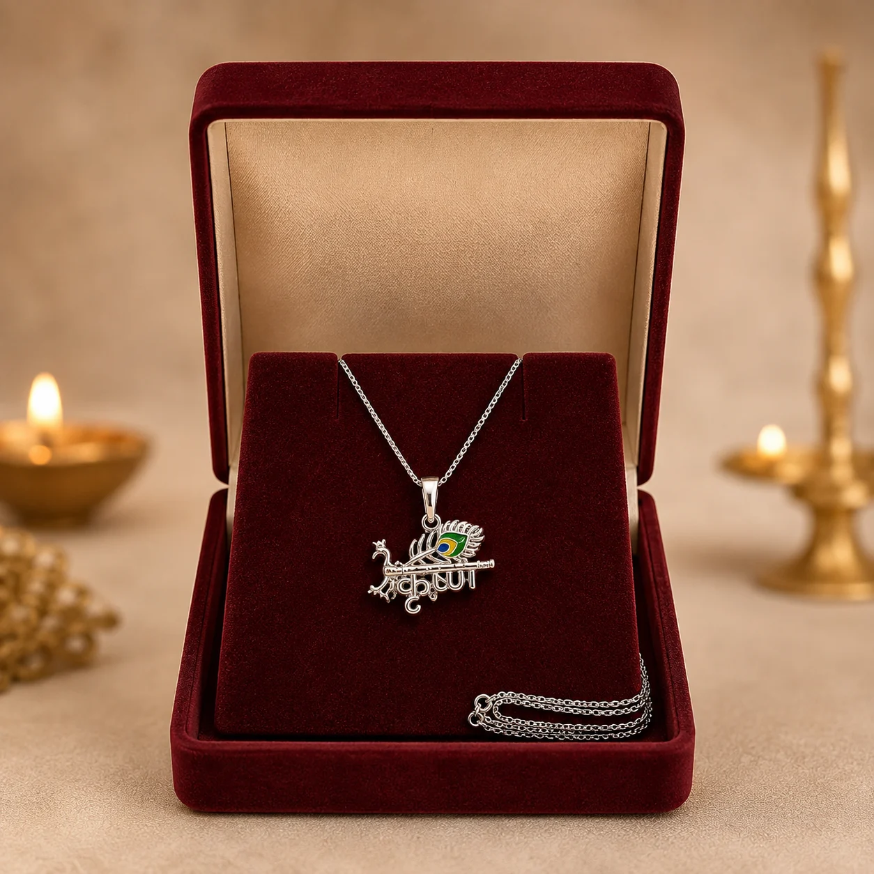 Krishna Peacock Silver Pendant