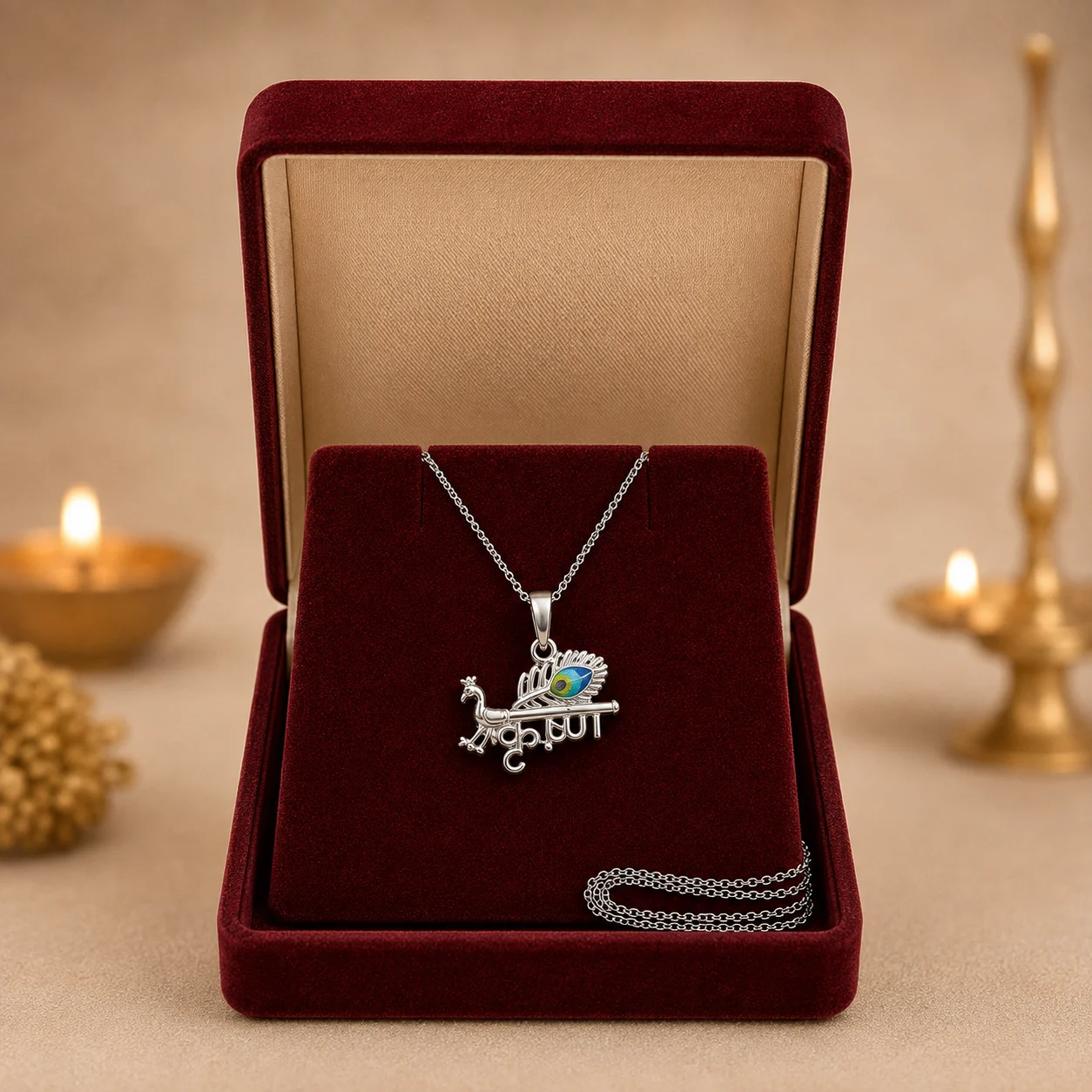 Krishna Mor Pankh Silver Pendant