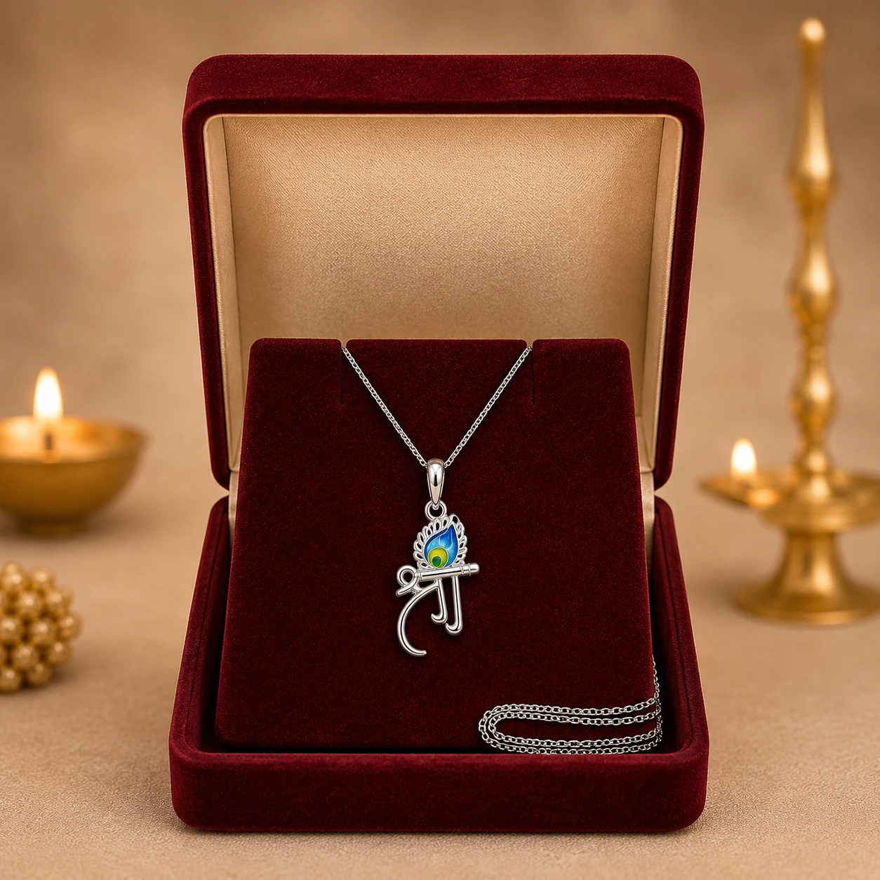 Om Mor Pankh Silver Pendant