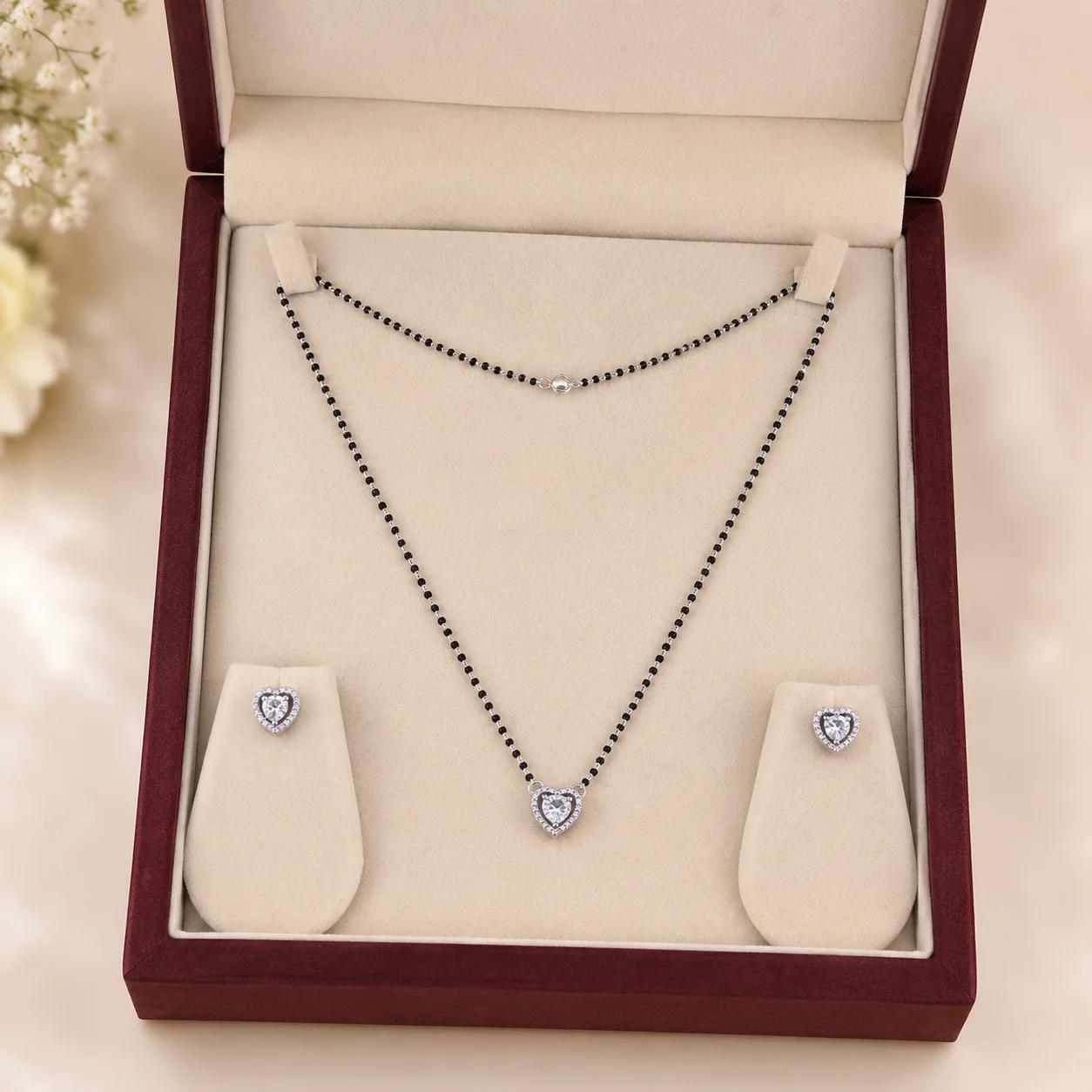 Heart Solitaire Mangalsutra & Earrings Set