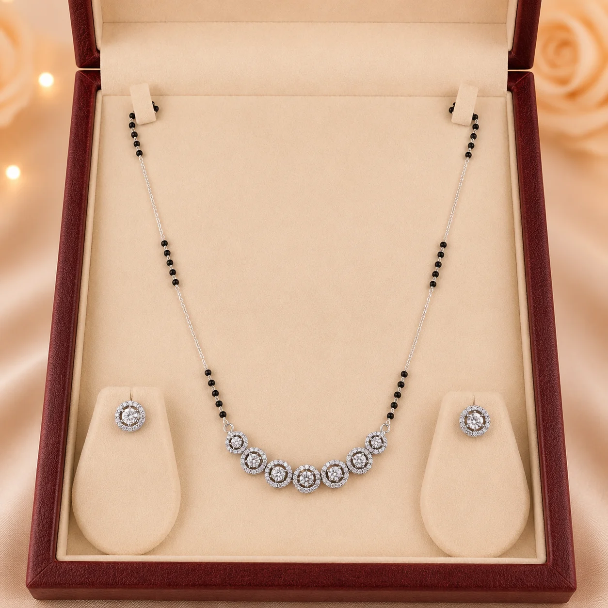 Seven Stone Halo Mangalsutra & Earrings Set
