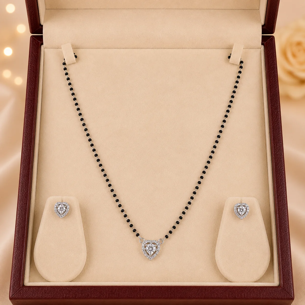 Classic Round Halo Mangalsutra & Earrings Set