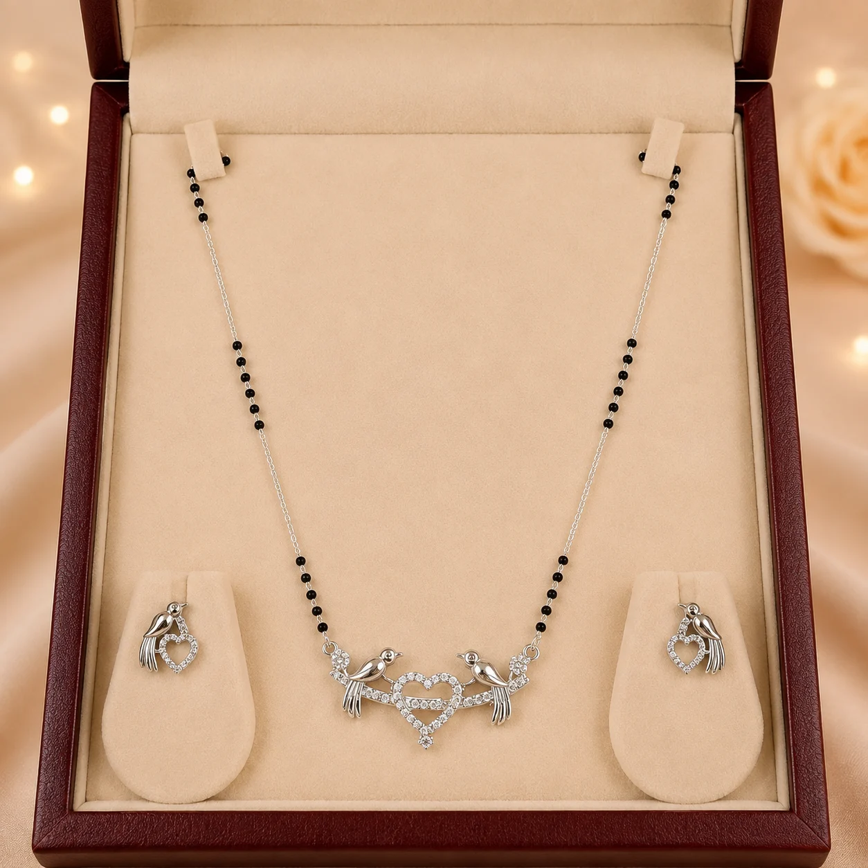 Love Birds Heart Mangalsutra & Earrings Set