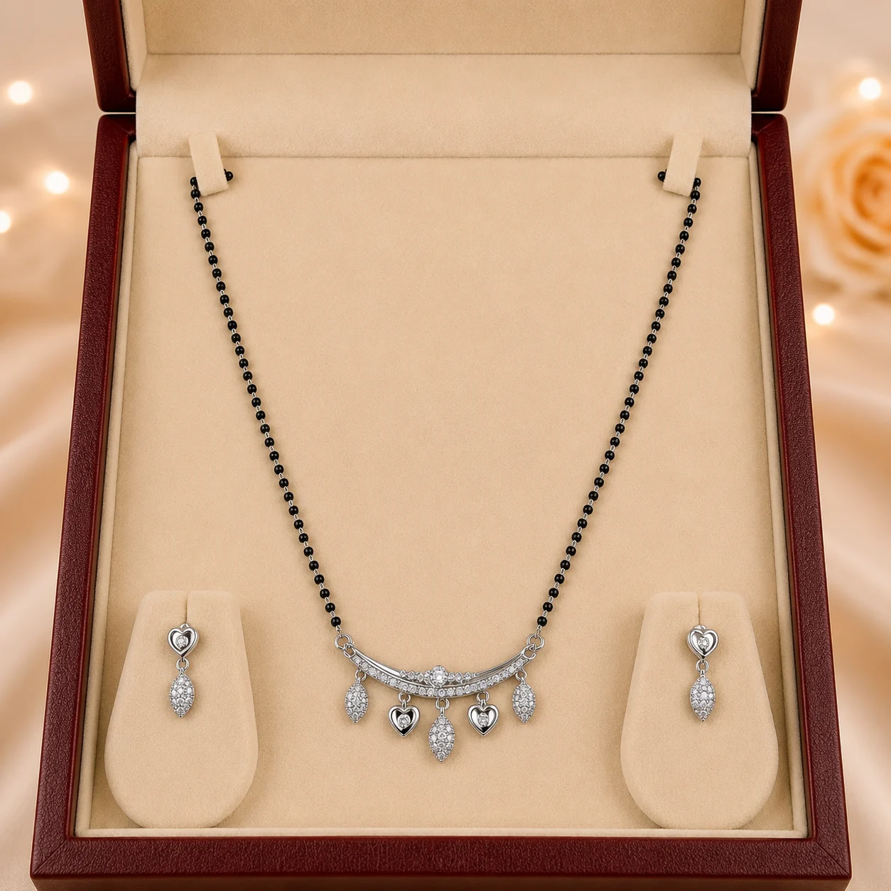 Heart Drop Mangalsutra & Earrings Set
