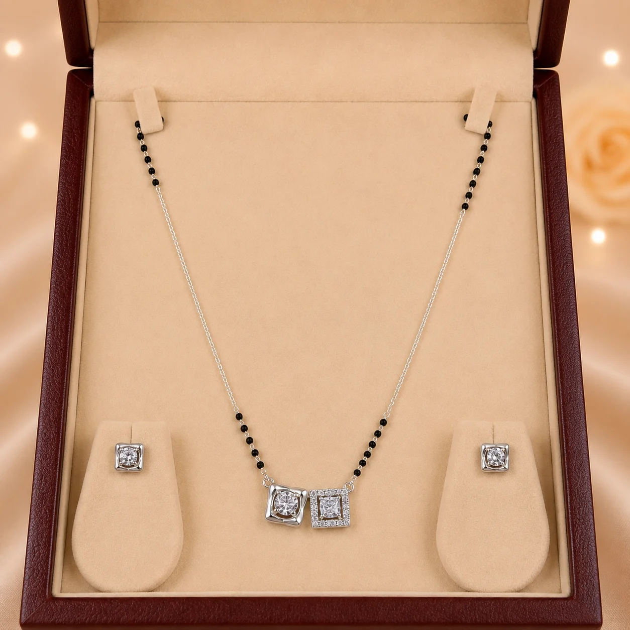 Double Square Mangalsutra & Earrings Set