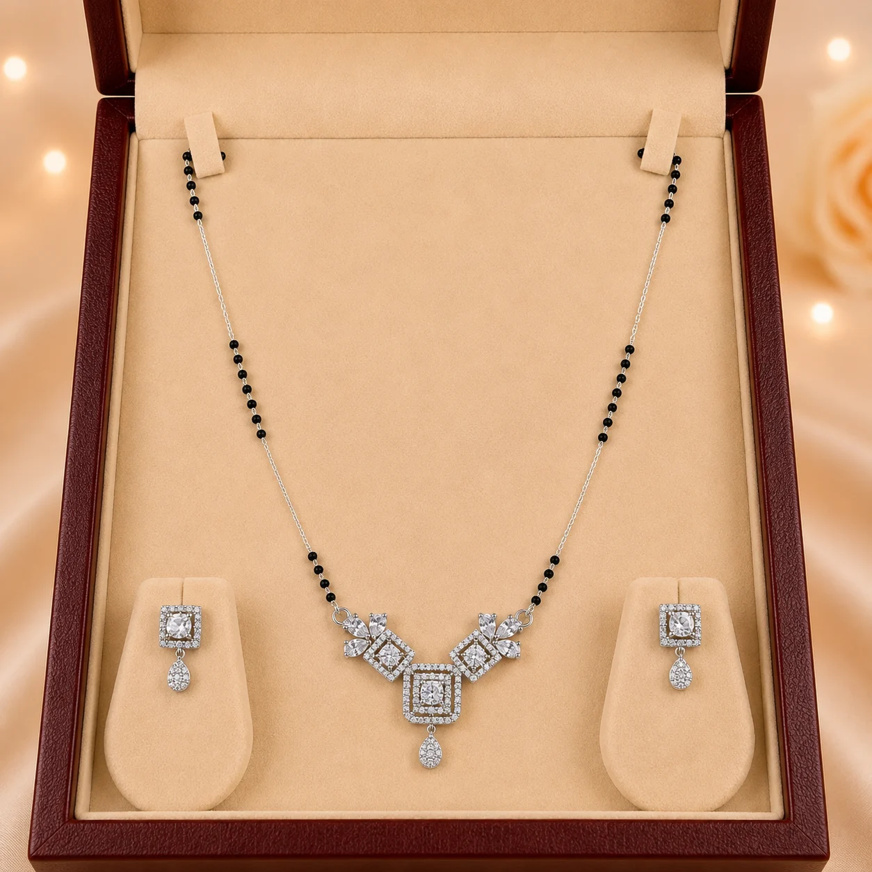 Floral Cluster Drop Mangalsutra & Earrings Set