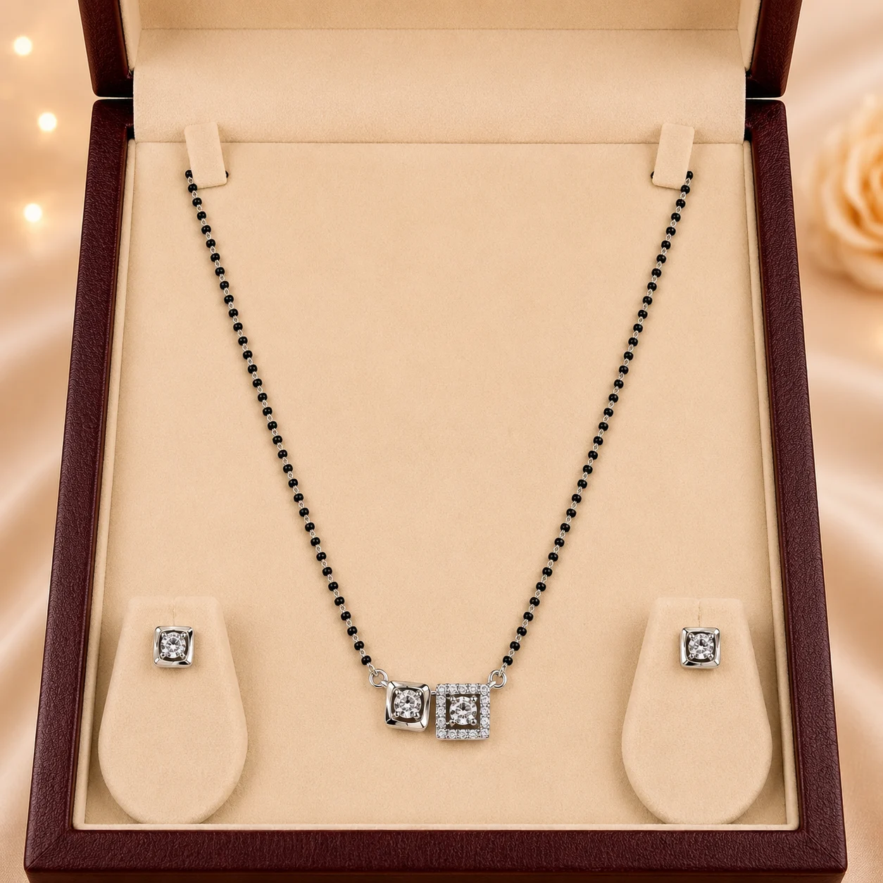 Round Square Duo Mangalsutra & Earrings Set