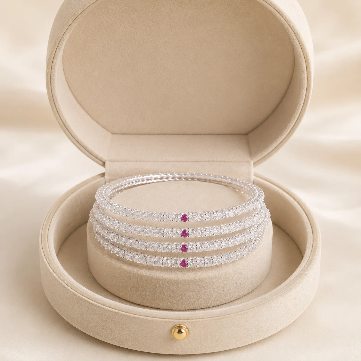 Silver Zircon Stone Bangle Set of 4