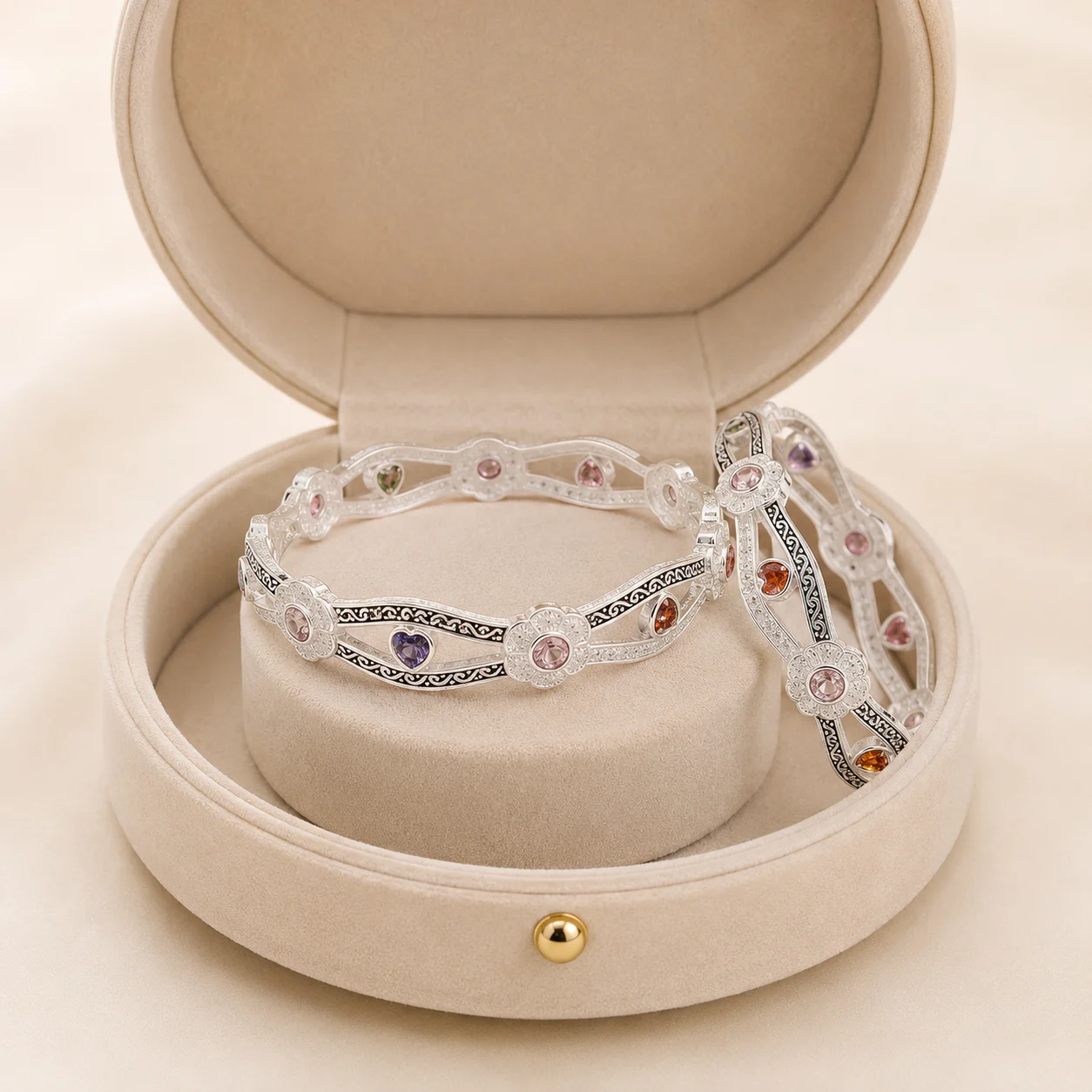 Oxidised Multicolour Stone Bangle Pair