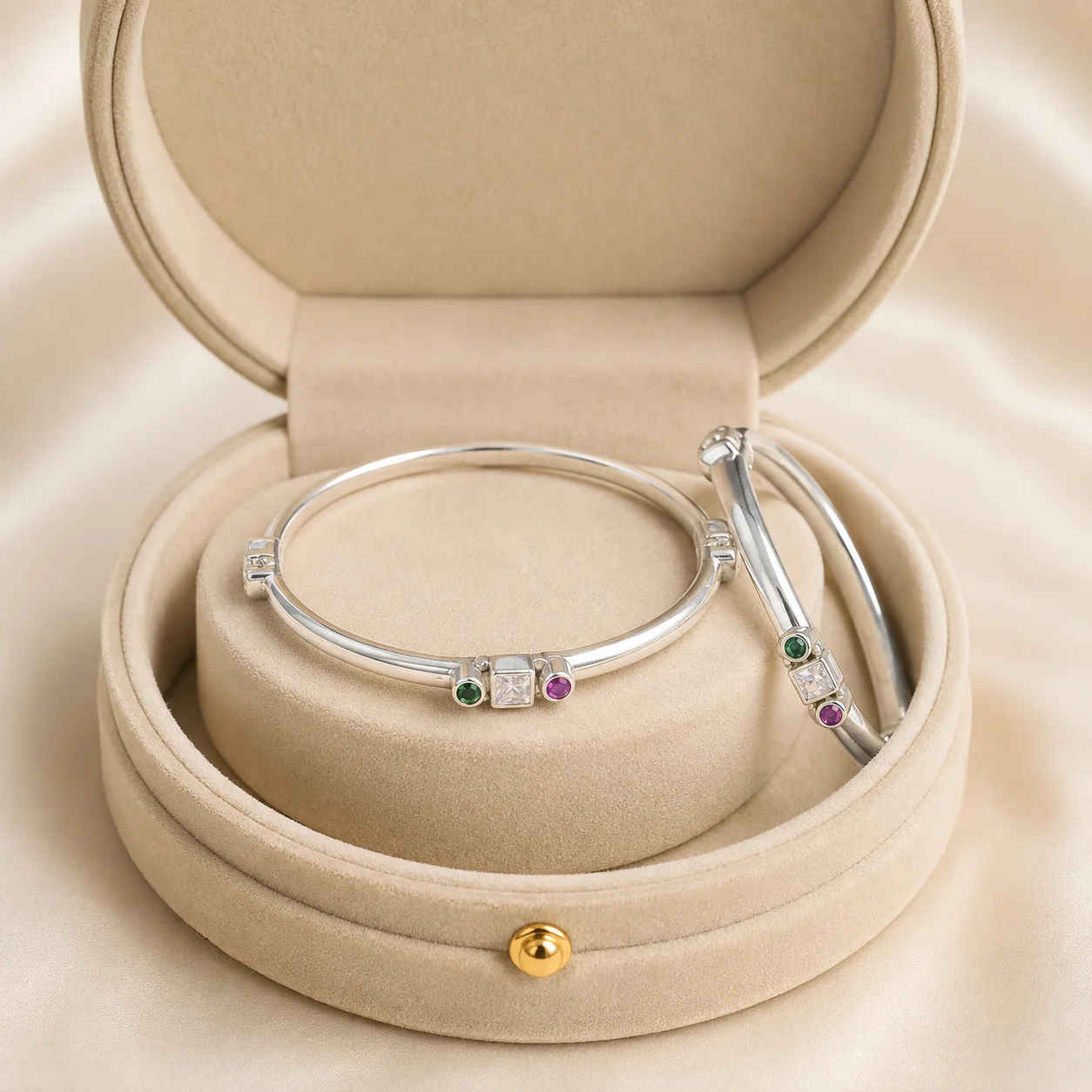 Classic Gemstone Silver Bangle Pair