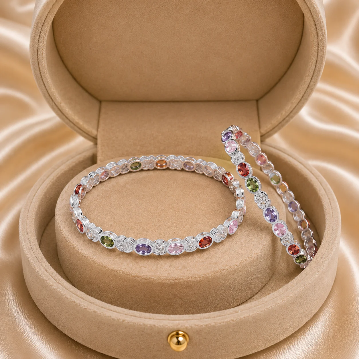 Oval Multicolour Stone Bangle Pair