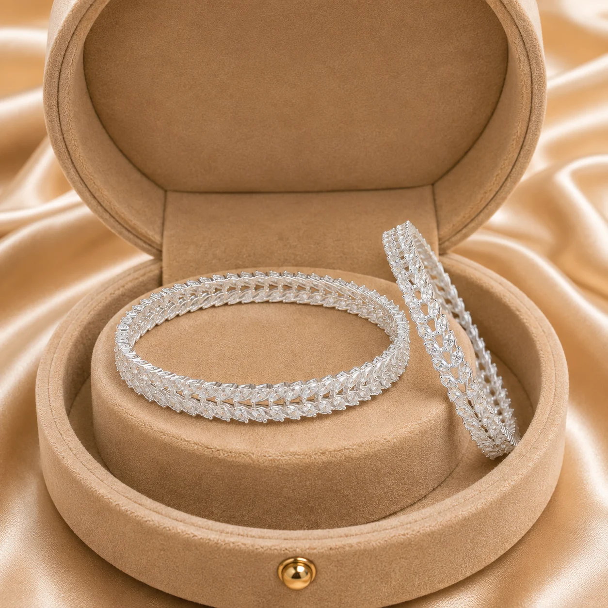 Marquise Pave Silver Bangle Pair