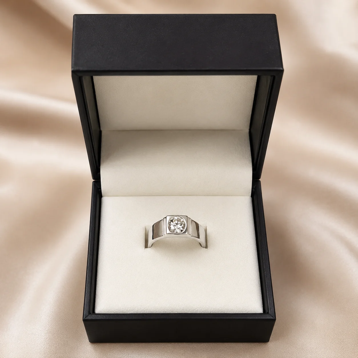 Tapered Bezel Solitaire Silver Ring