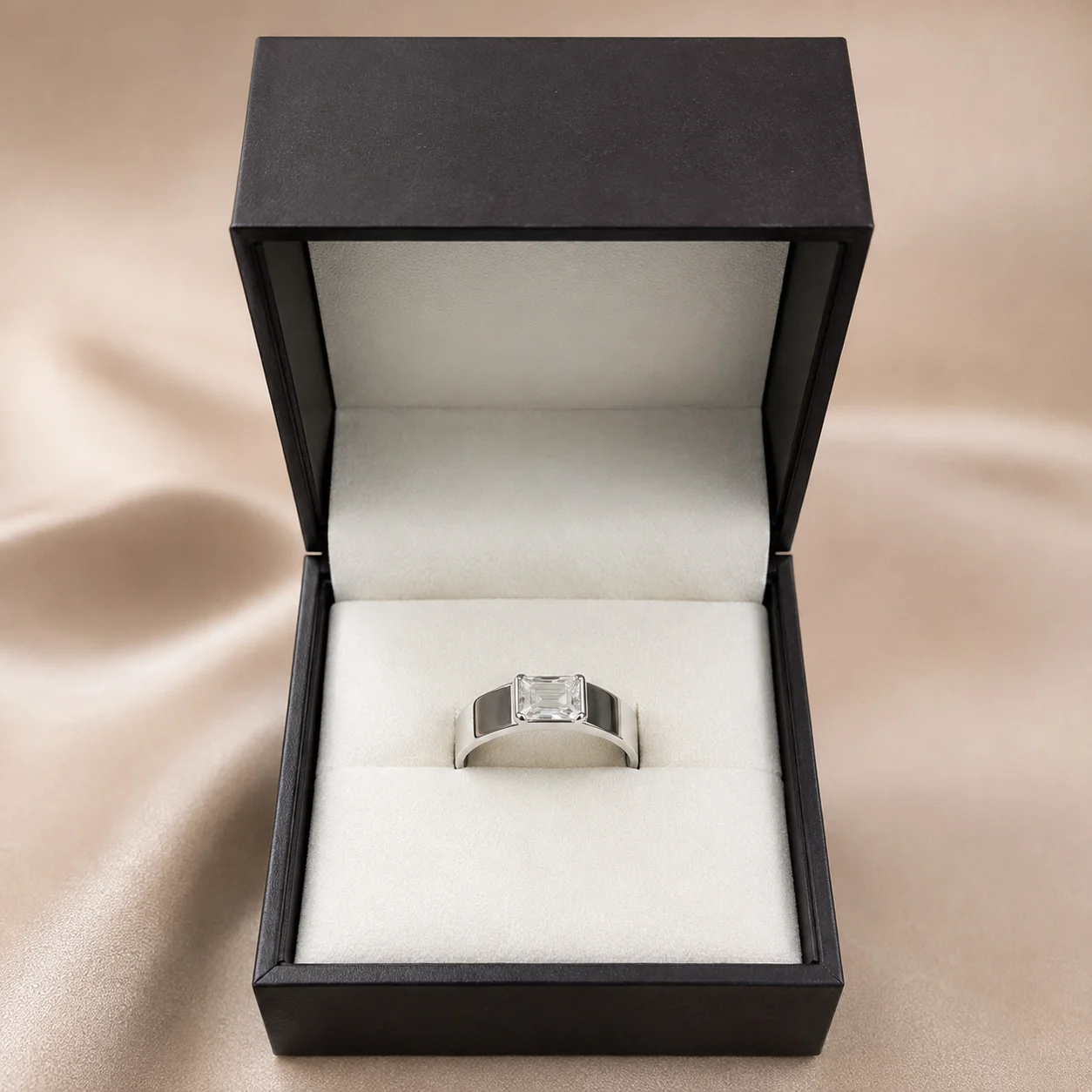 Emerald-Cut Stone Silver Ring