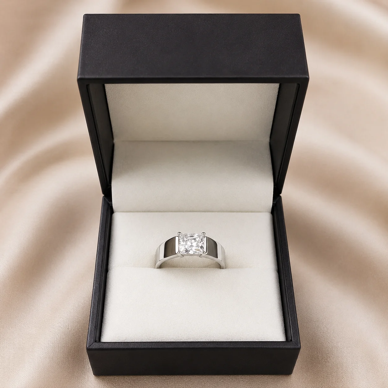 Princess-Cut Onyx Panel Silver Ring