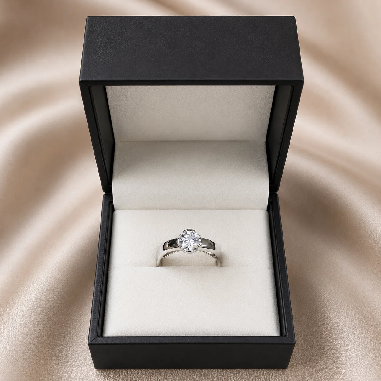 Slim Tapered Solitaire Silver Ring