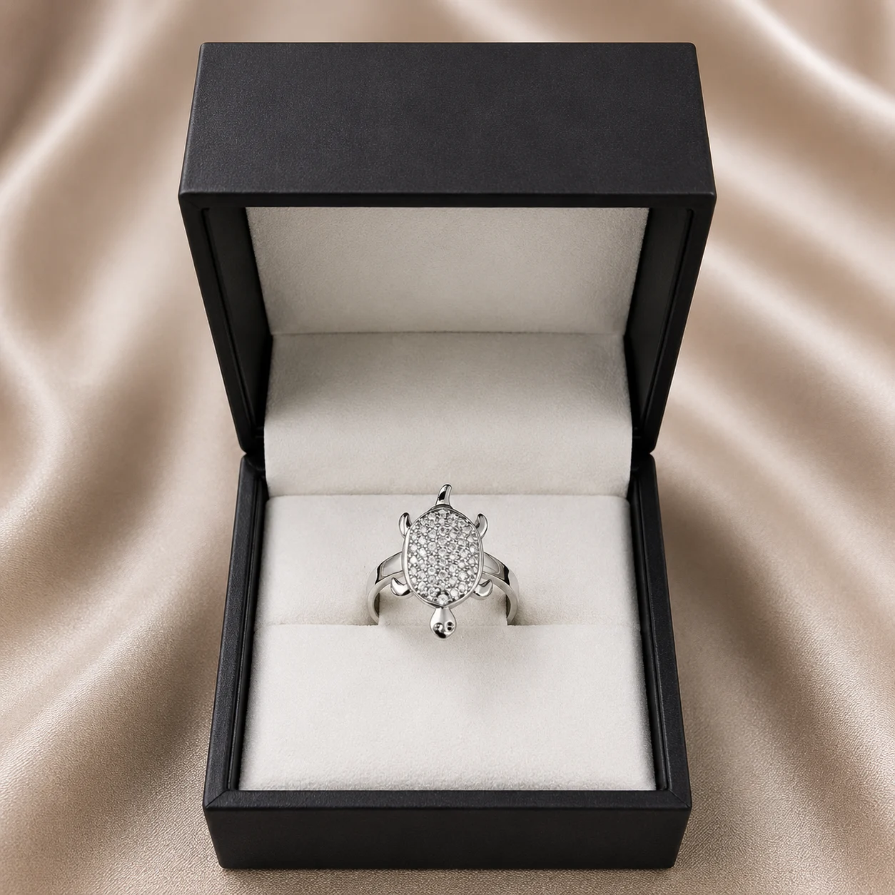 Classic Turtle Pave Silver Ring