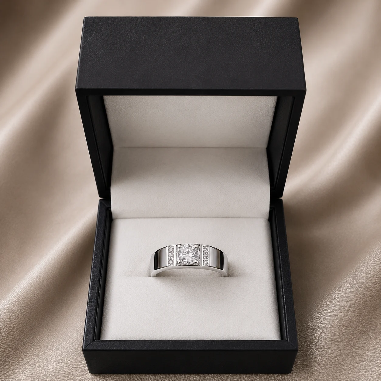 Round Bezel Pave Silver Ring