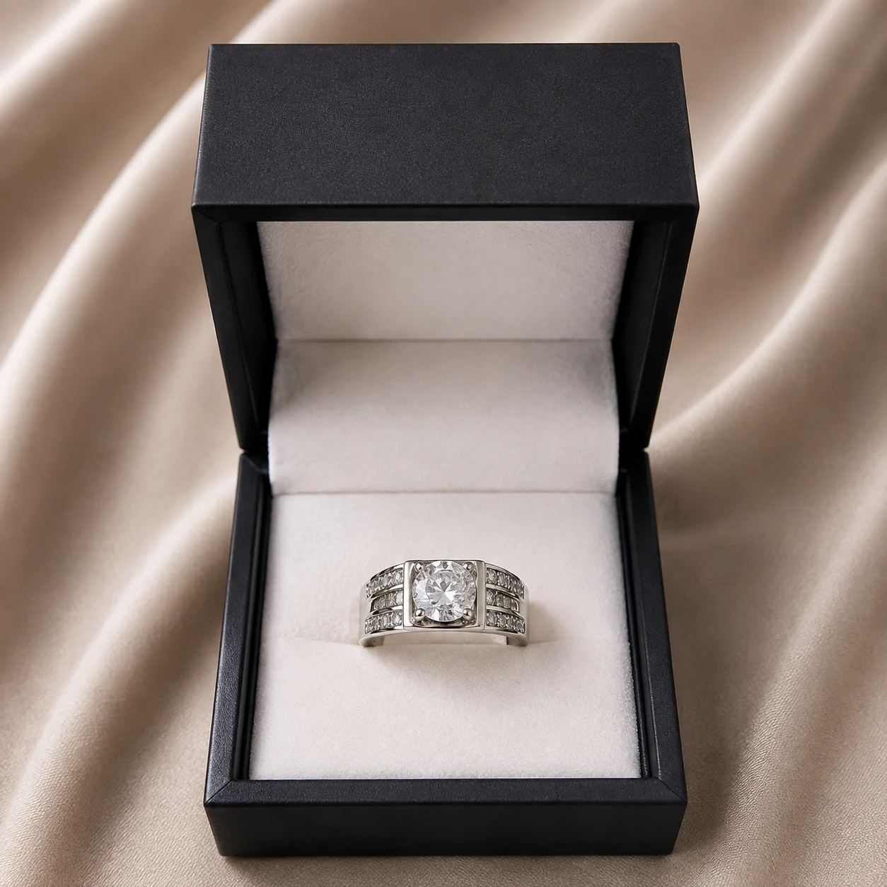 Round Bezel Wide Pave Silver Ring